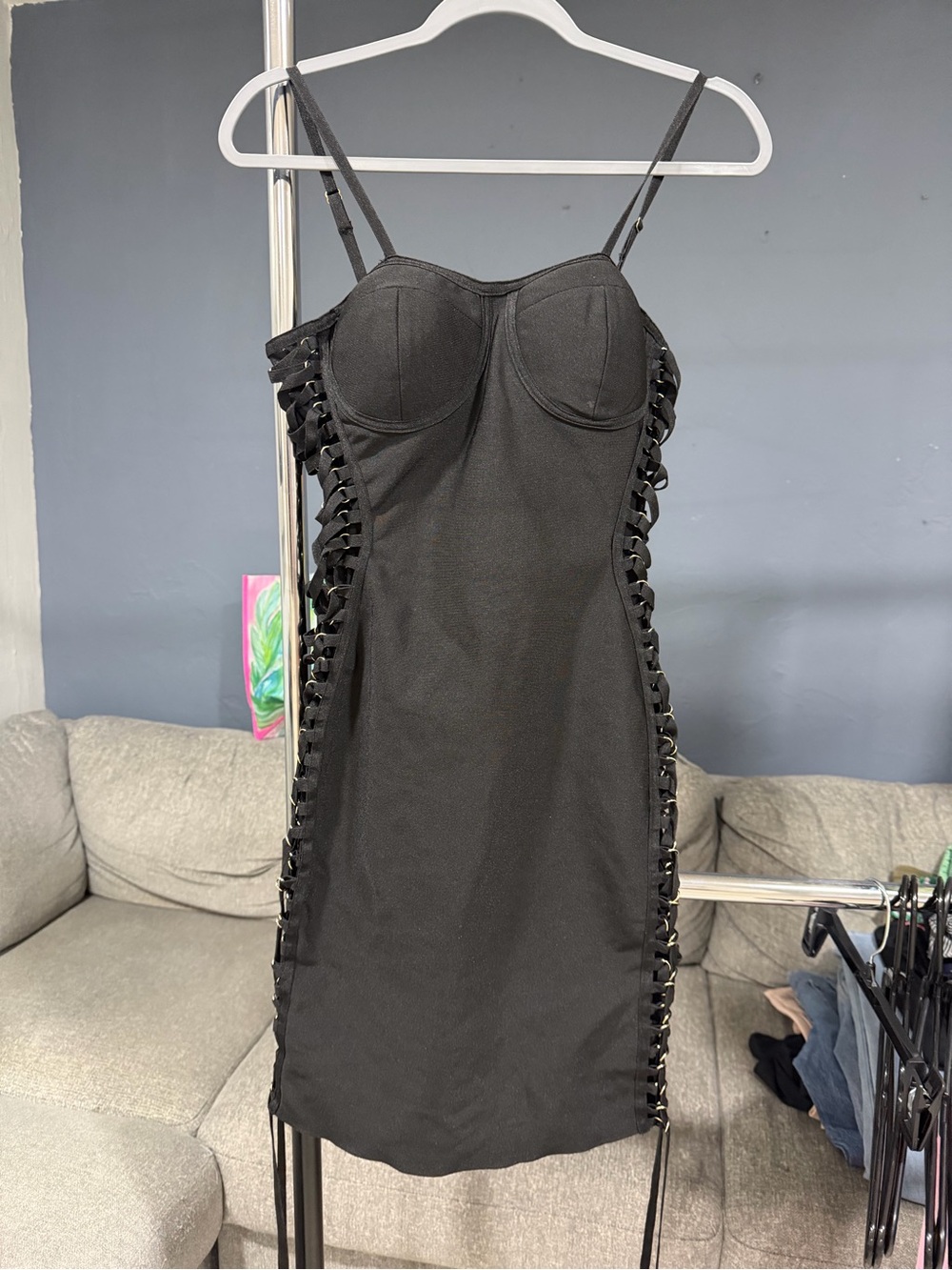 Fashion Nova Black Lace-Up Bustier Mini Dress Size L #204